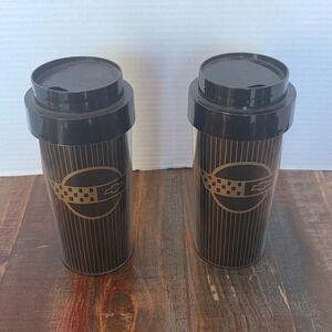 Vintage Corvette ThermoServ Travel Mug Set Mid America Designs Black Gold 2pc